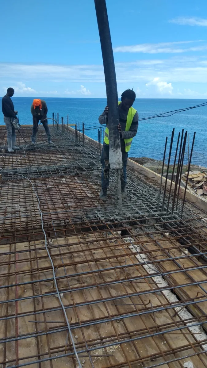 Foundation steel rebar installation on oceanfront project, Jamaica