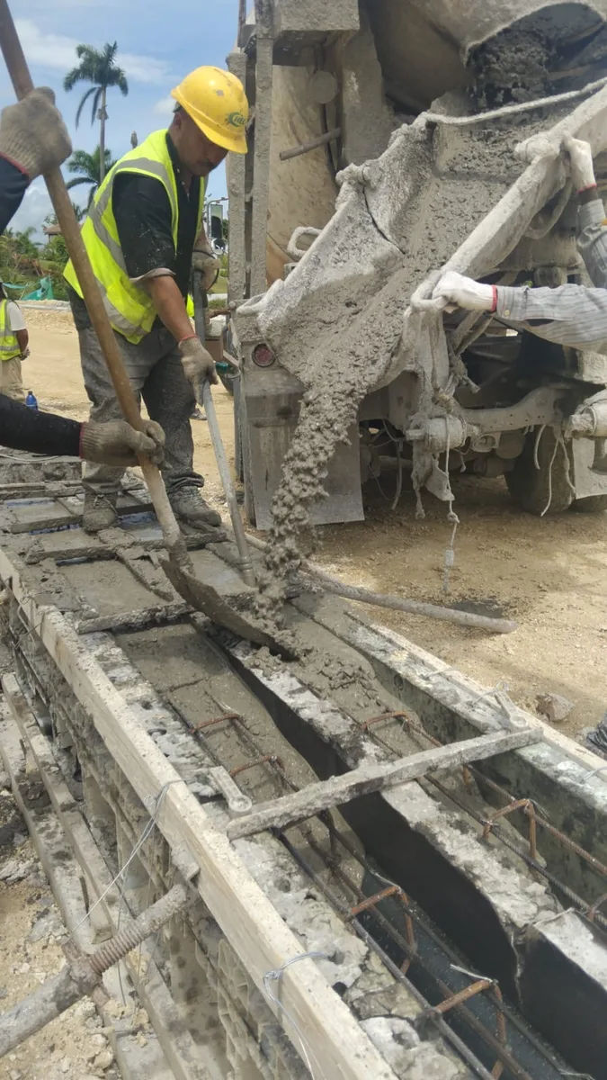 Ready-mix concrete delivery and pour into formwork