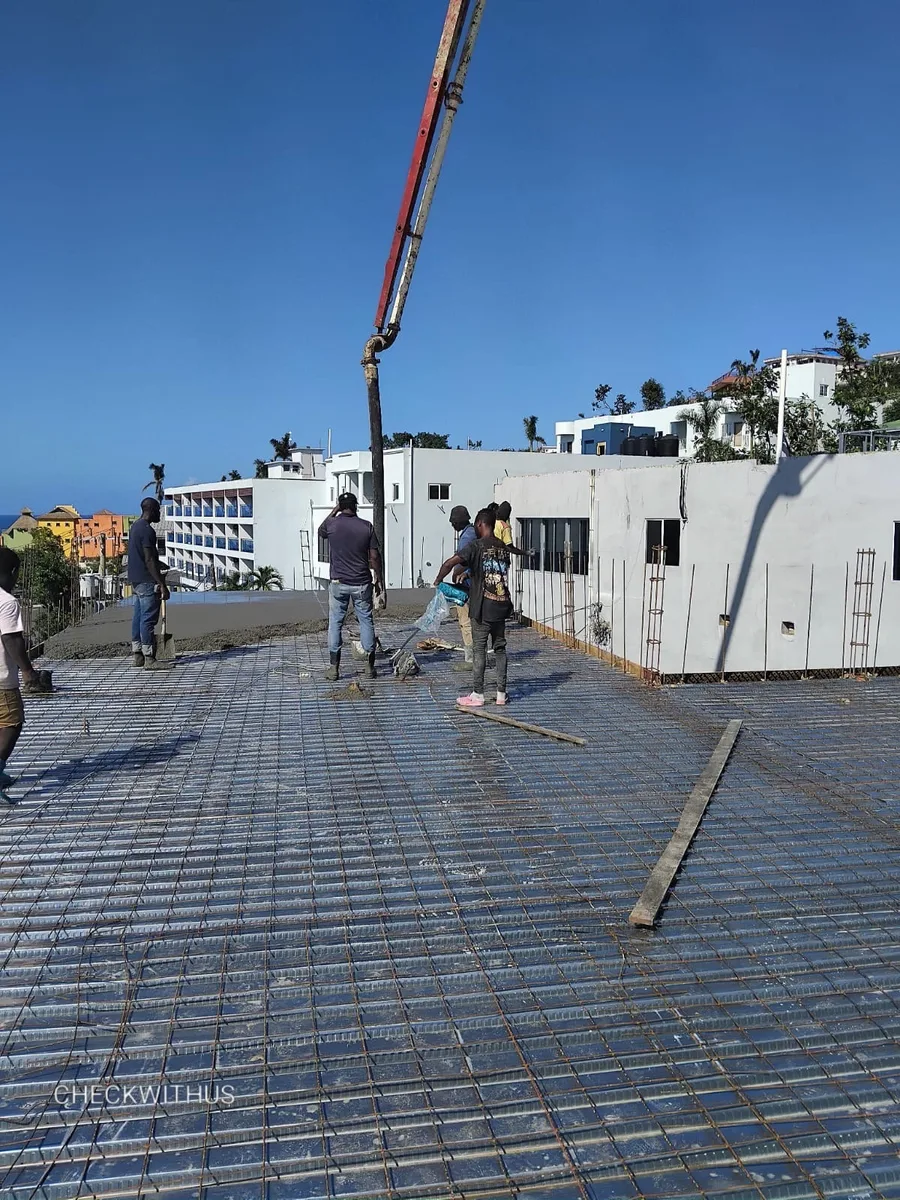 Roof slab concrete pour in Montego Bay, Jamaica